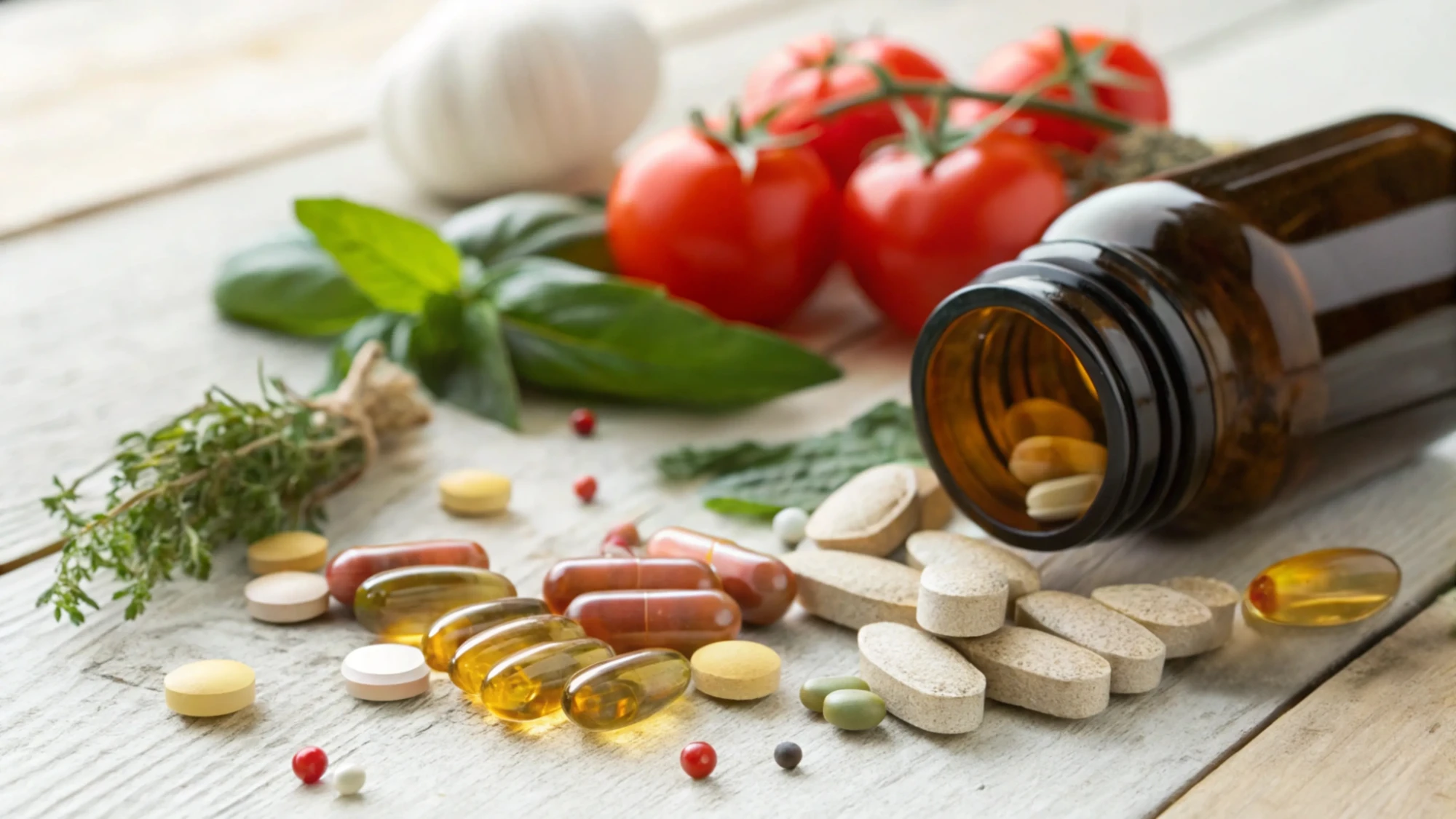 カプセルと新鮮な野菜